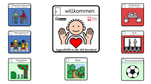 Mehrere Metacom Symbole angeordnet. Inder Mitte eine Figur mit ausgestreckten Armen und einem großen Herz und der Schrift Willkommen